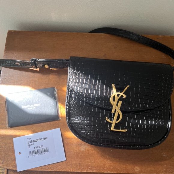 Saint Laurent Kaia Black Croc-Embossed Shoulder Bag - Picture 2 of 5